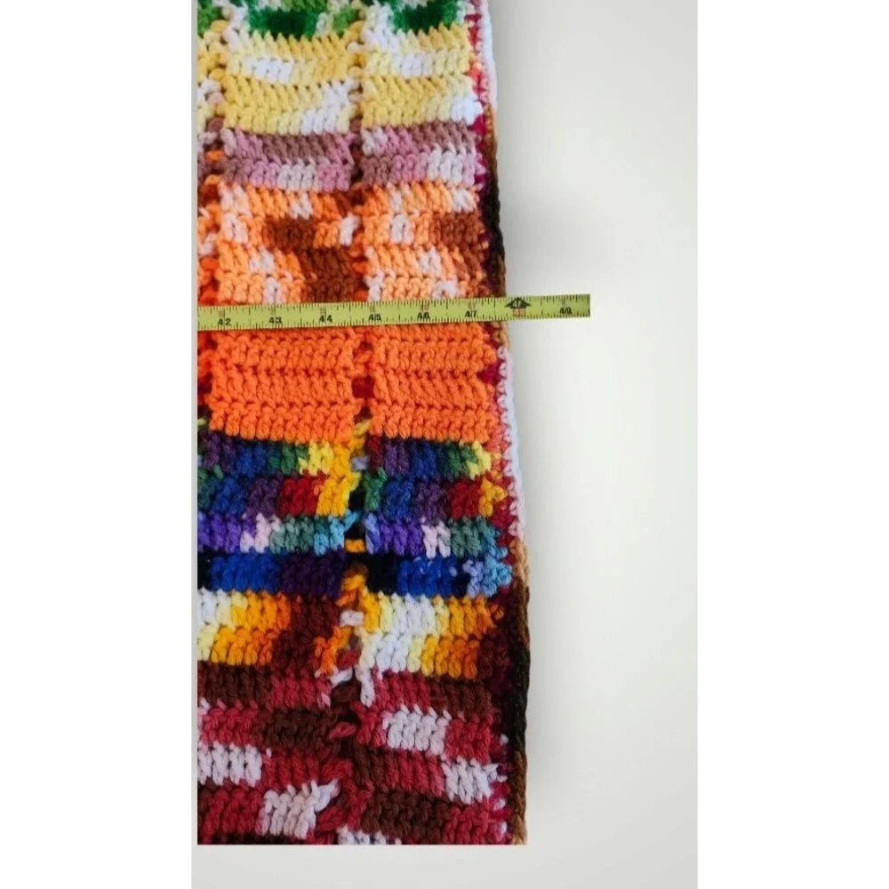 Vintage Crochet Knitted‎ Grannycore Blanket Afghan Retro 67 x 48Colorful